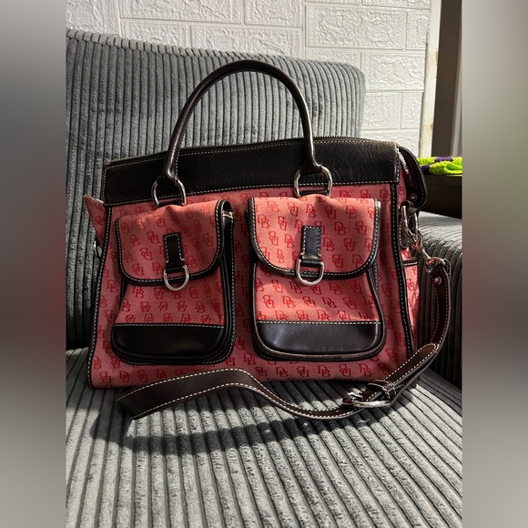 Dooney & Bourke Handbags - Dooney and Bourke Red and Brown Handbag with Dual Pockets